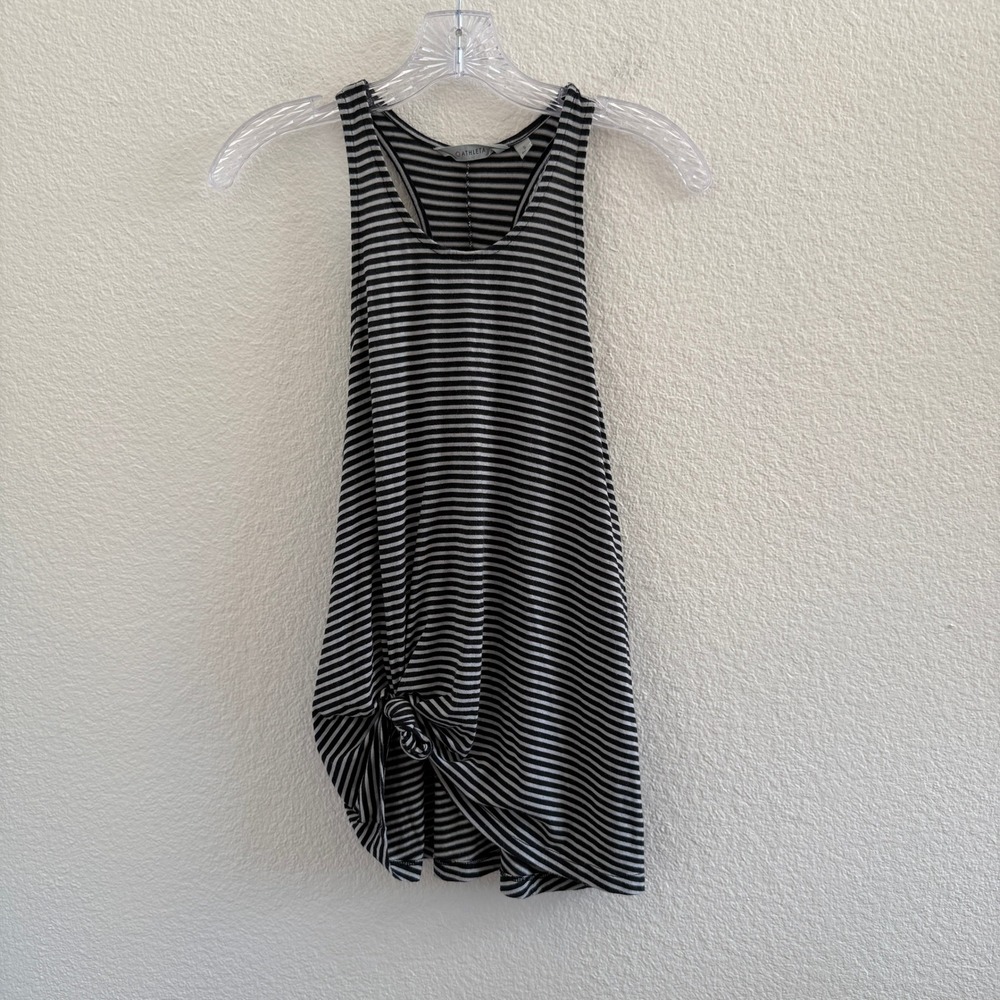Athleta Striped Racerback Tank Top Front Knot Detail Black White Small